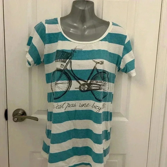 Vintage, Striped Tshirt with Bicycle Design, Sz L - Picture 1 of 5